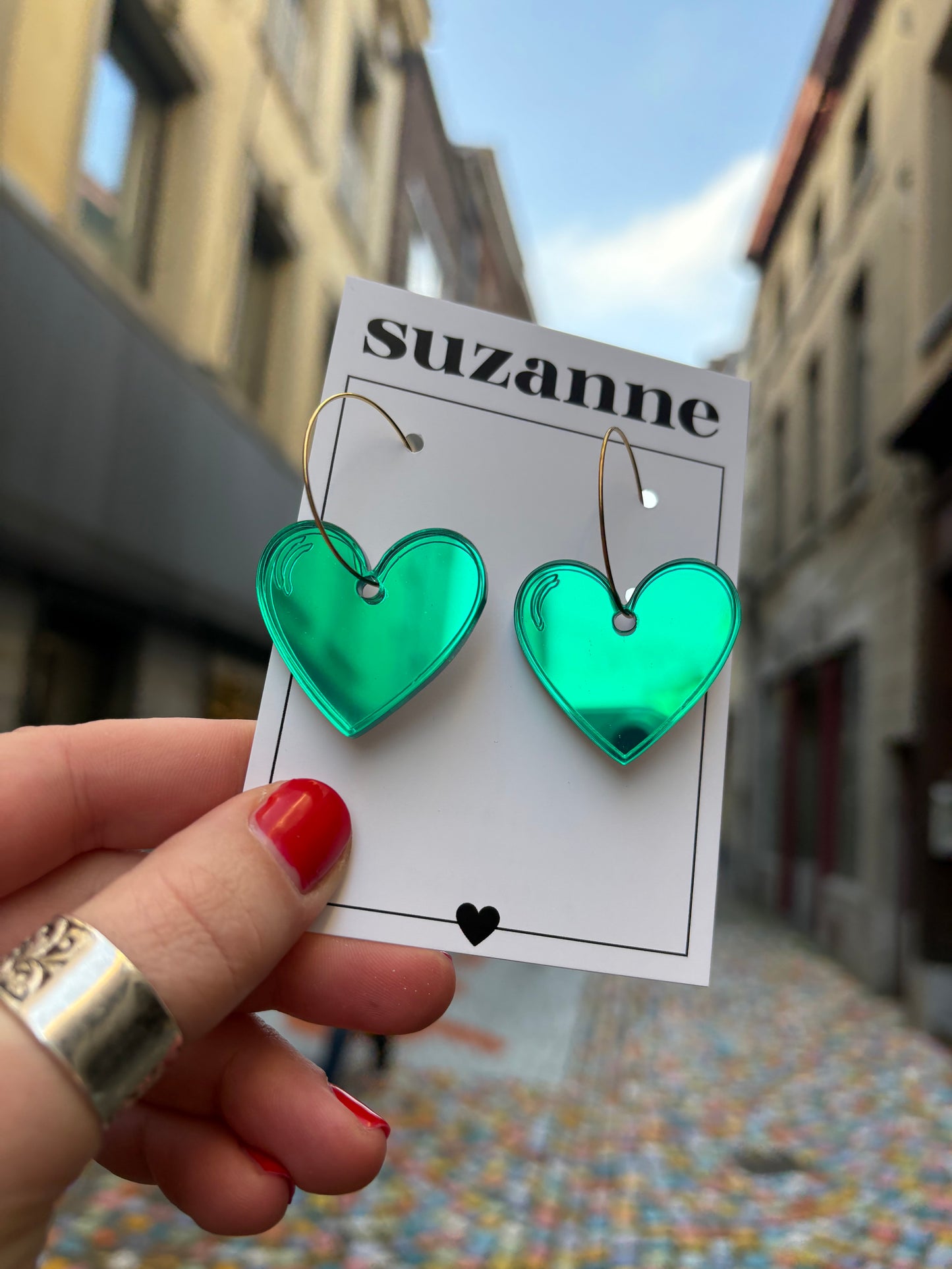 CRÉOLES COEUR MIROIR VERT