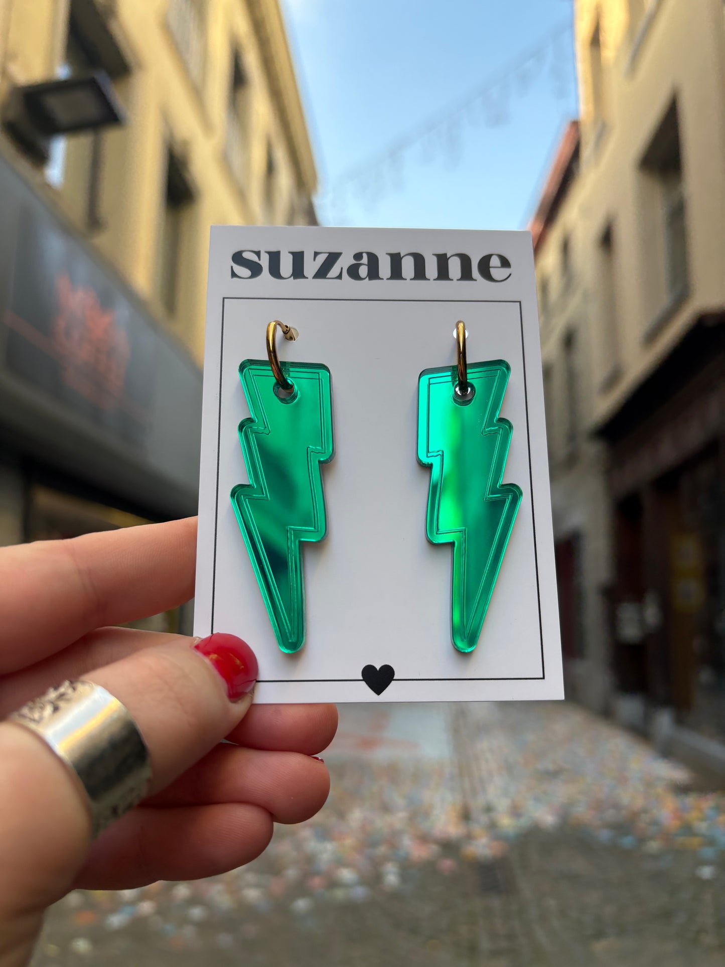 BOUCLES ÉCLAIR MIROIR VERT