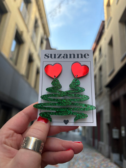 Boucles Sapin Cœur Rouge