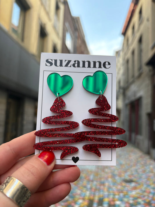 Boucles Sapin Cœur Vert